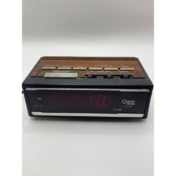 Vintage Cosmo Time Solid State Alarm Clock Radio Woodgrain Finish 1970s Retro St - Picture 1 of 14